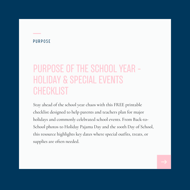School Year Holiday & Special Events Checklist